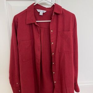 Woman Red Button-Up Shirt